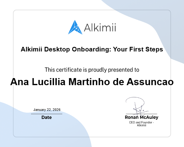 Alkimii Desktop Onboarding: Your First Steps Certificate