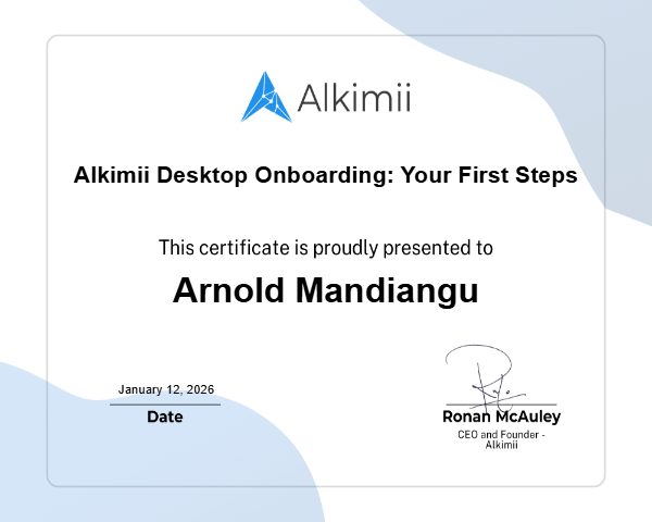 Alkimii Desktop Onboarding: Your First Steps Certificate