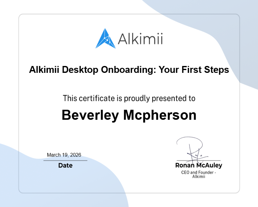 Alkimii Desktop Onboarding: Your First Steps Certificate