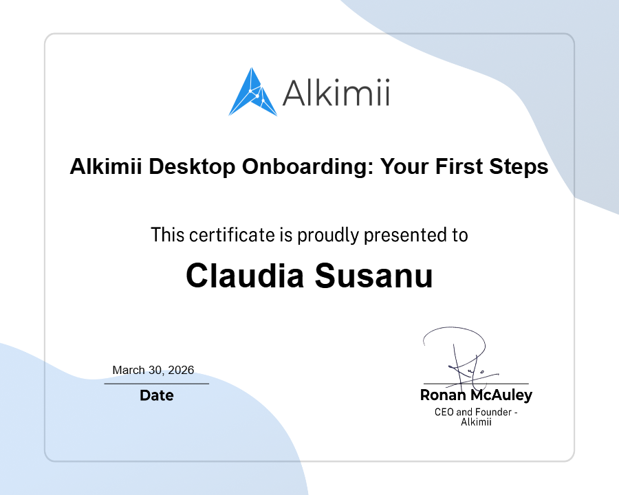 Alkimii Desktop Onboarding: Your First Steps Certificate