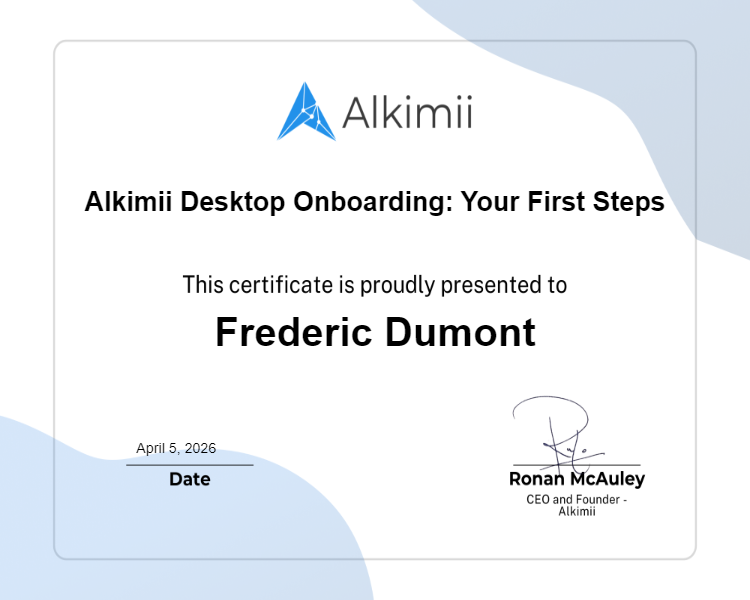 Alkimii Desktop Onboarding: Your First Steps Certificate