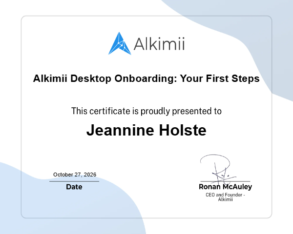 Alkimii Desktop Onboarding: Your First Steps Certificate