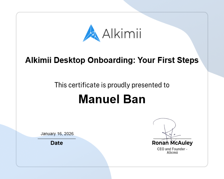 Alkimii Desktop Onboarding: Your First Steps Certificate