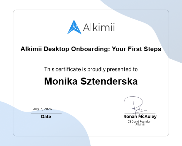 Alkimii Desktop Onboarding: Your First Steps Certificate
