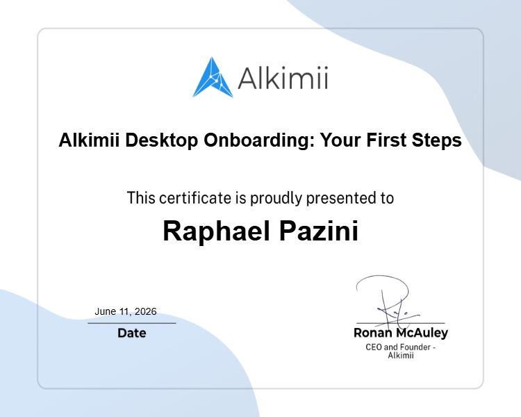 Alkimii Desktop Onboarding: Your First Steps Certificate