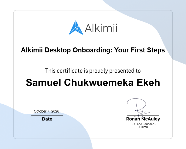 Alkimii Desktop Onboarding: Your First Steps Certificate