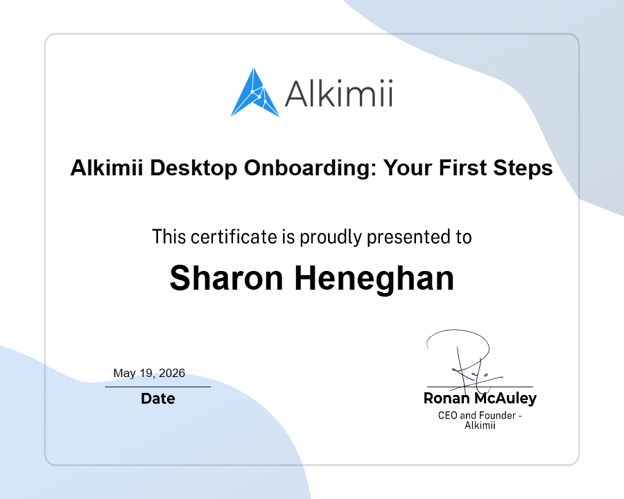 Alkimii Desktop Onboarding: Your First Steps Certificate