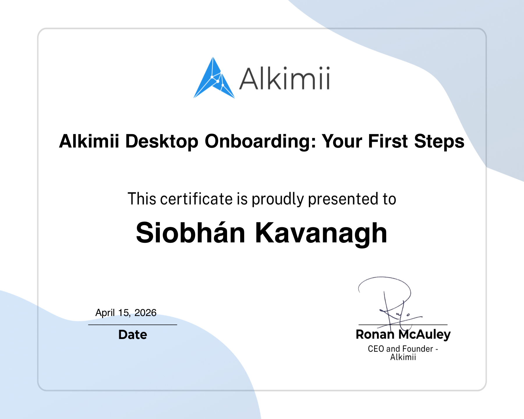 Alkimii Desktop Onboarding: Your First Steps Certificate