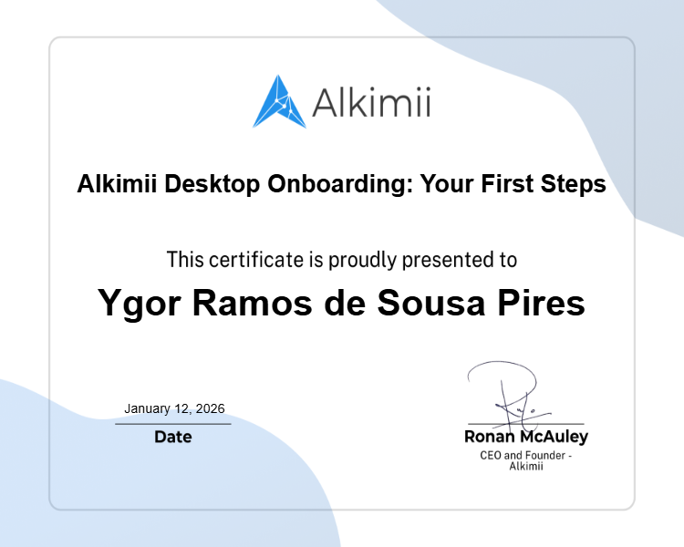 Alkimii Desktop Onboarding: Your First Steps Certificate