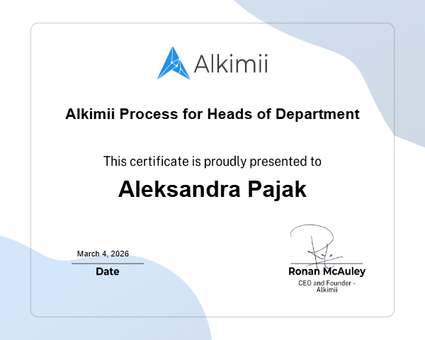 Alkimii Process for Heads of Department Certificate