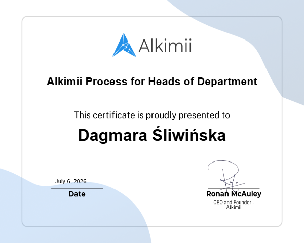 Alkimii Process for Heads of Department Certificate