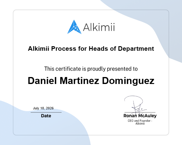 Alkimii Process for Heads of Department Certificate