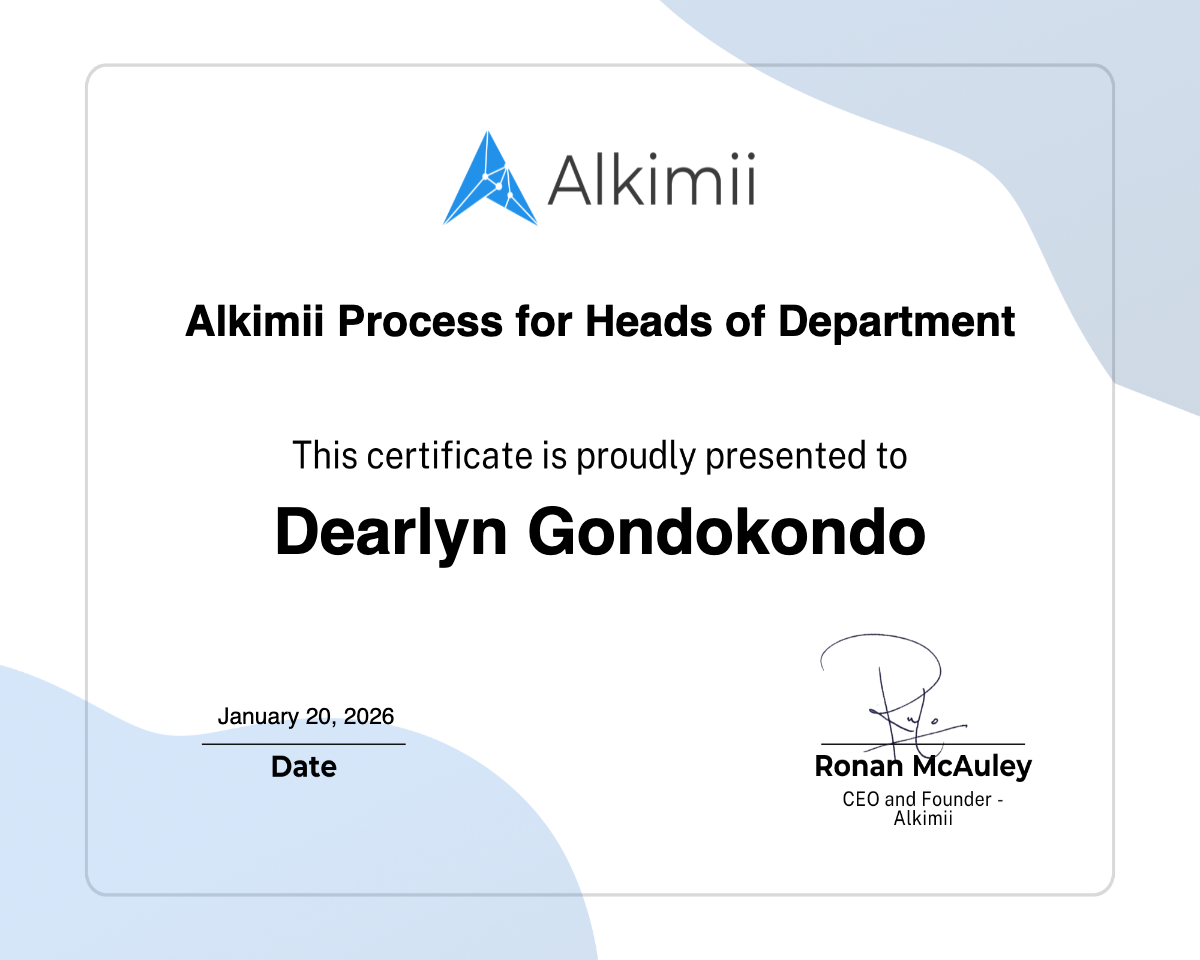 Alkimii Process for Heads of Department Certificate
