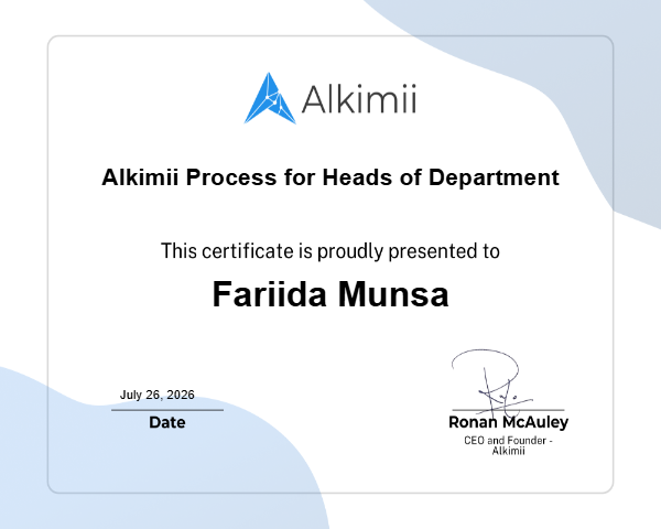 Alkimii Process for Heads of Department Certificate