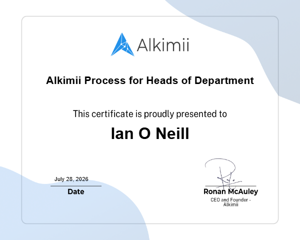 Alkimii Process for Heads of Department Certificate