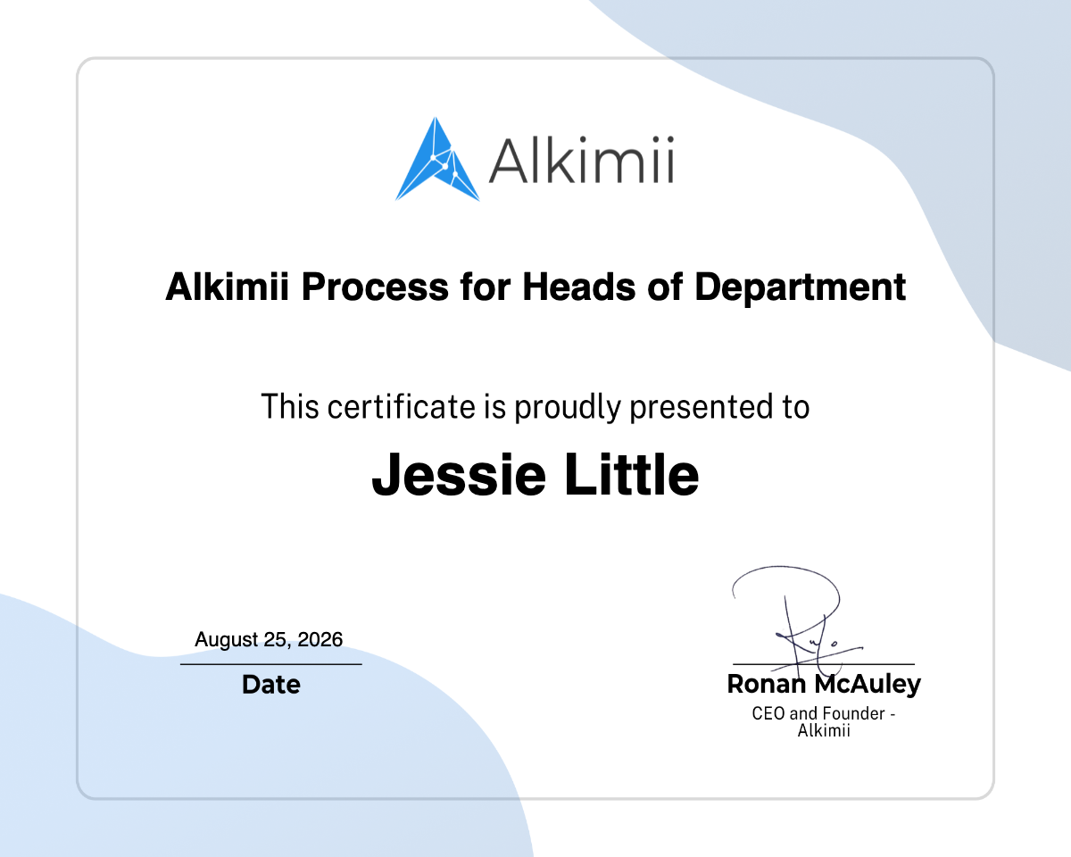 Alkimii Process for Heads of Department Certificate