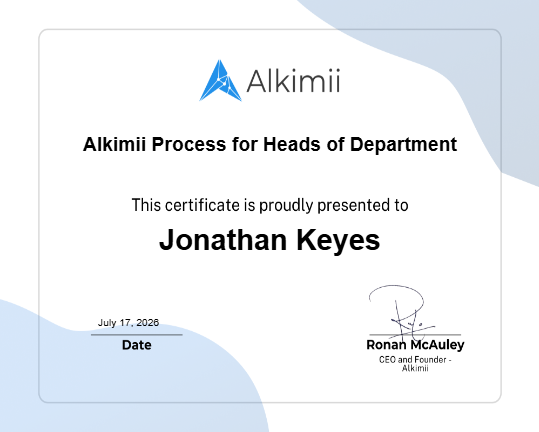 Alkimii Process for Heads of Department Certificate
