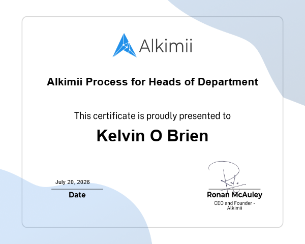 Alkimii Process for Heads of Department Certificate