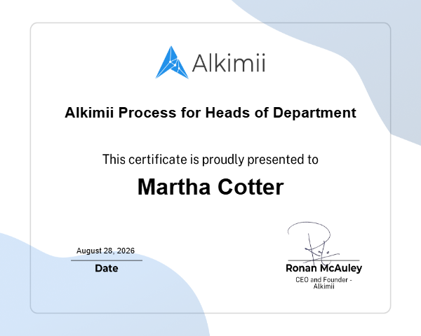 Alkimii Process for Heads of Department Certificate