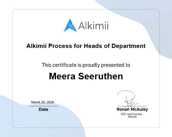 Alkimii Process for Heads of Department Certificate