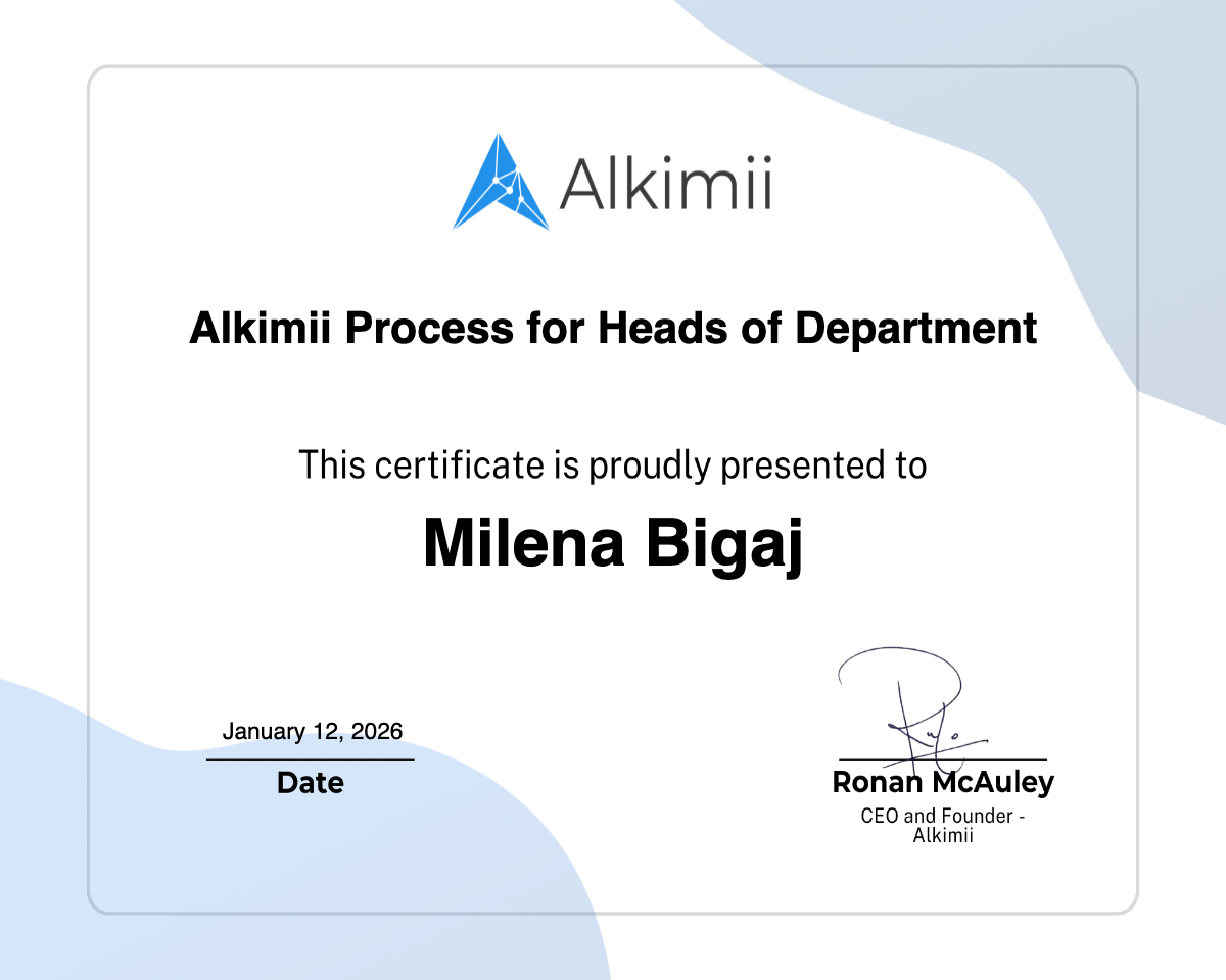 Alkimii Process for Heads of Department Certificate