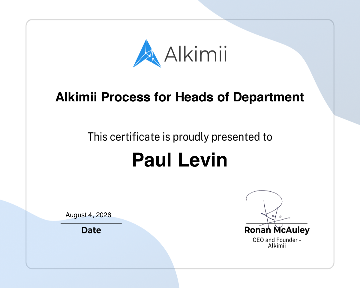 Alkimii Process for Heads of Department Certificate