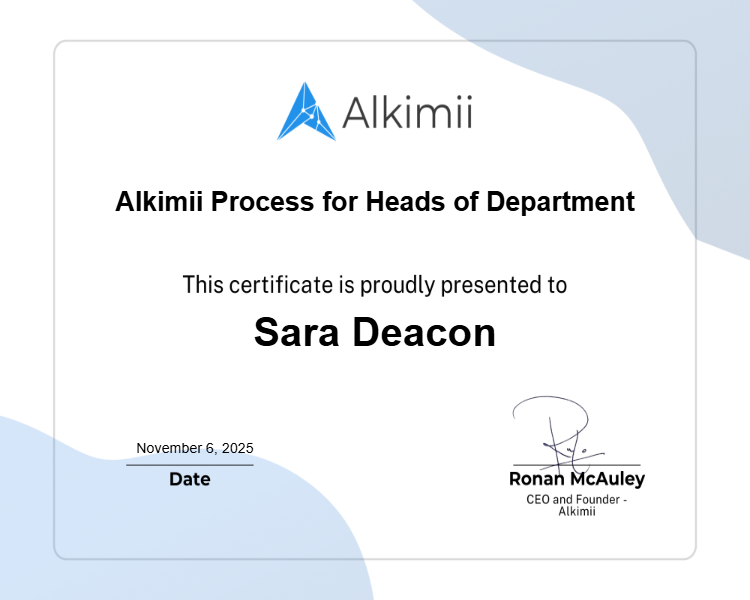 Alkimii Process for Heads of Department Certificate