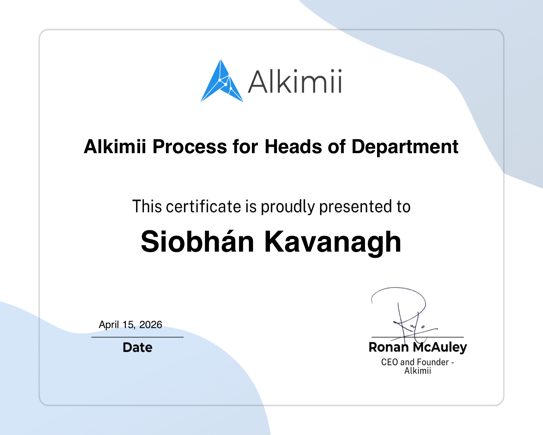 Alkimii Process for Heads of Department Certificate