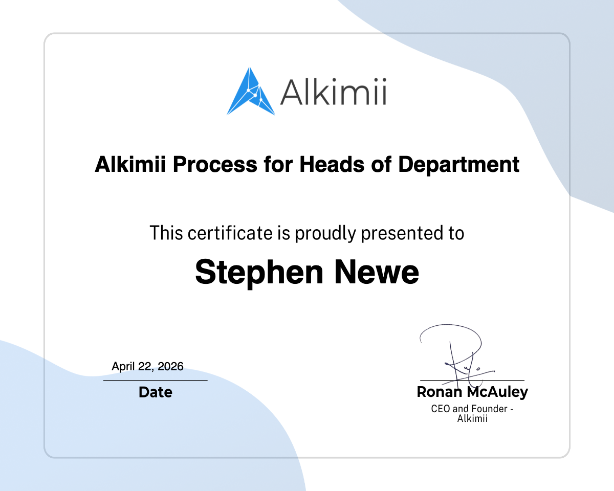 Alkimii Process for Heads of Department Certificate