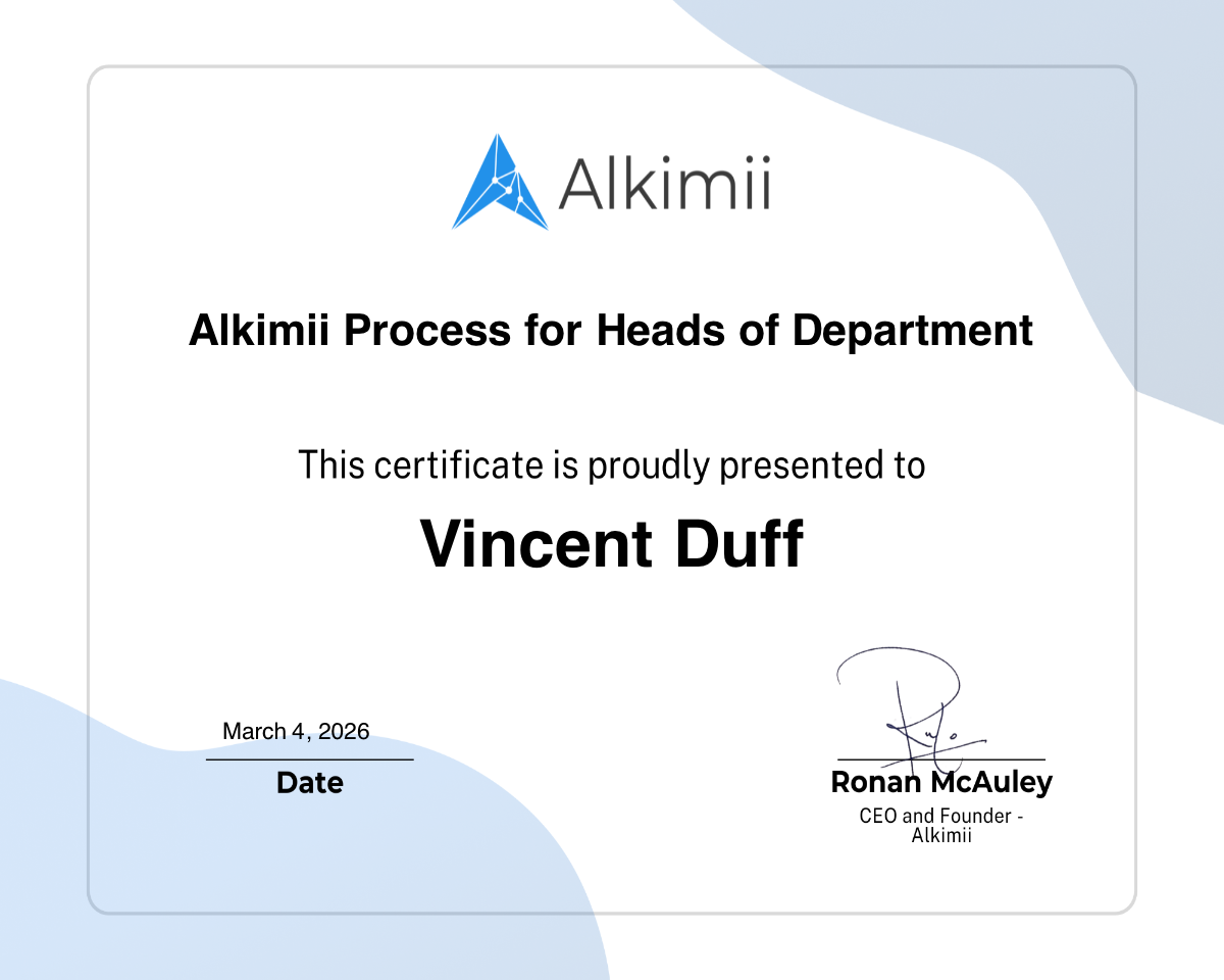 Alkimii Process for Heads of Department Certificate
