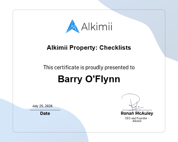 Alkimii Property: Checklists Certificate