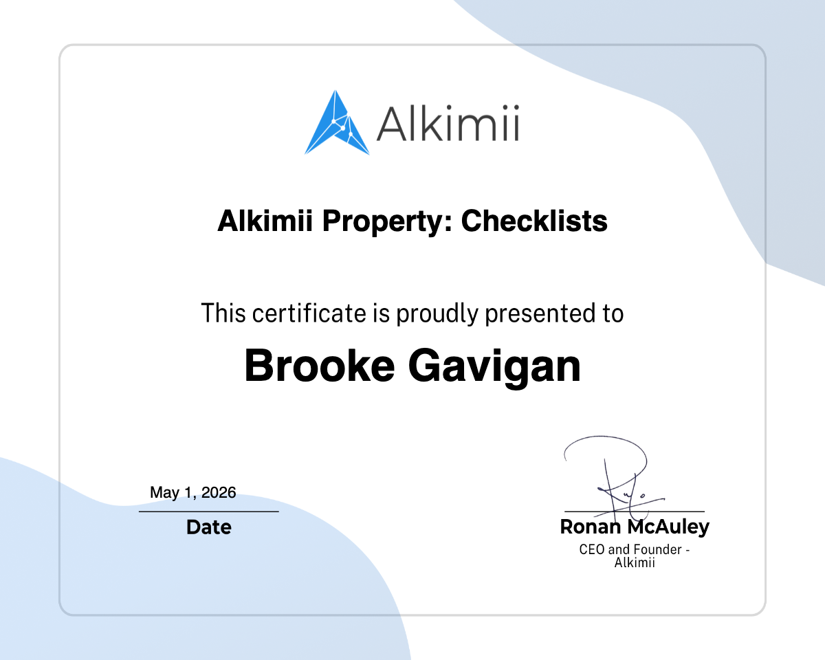 Alkimii Property: Checklists Certificate