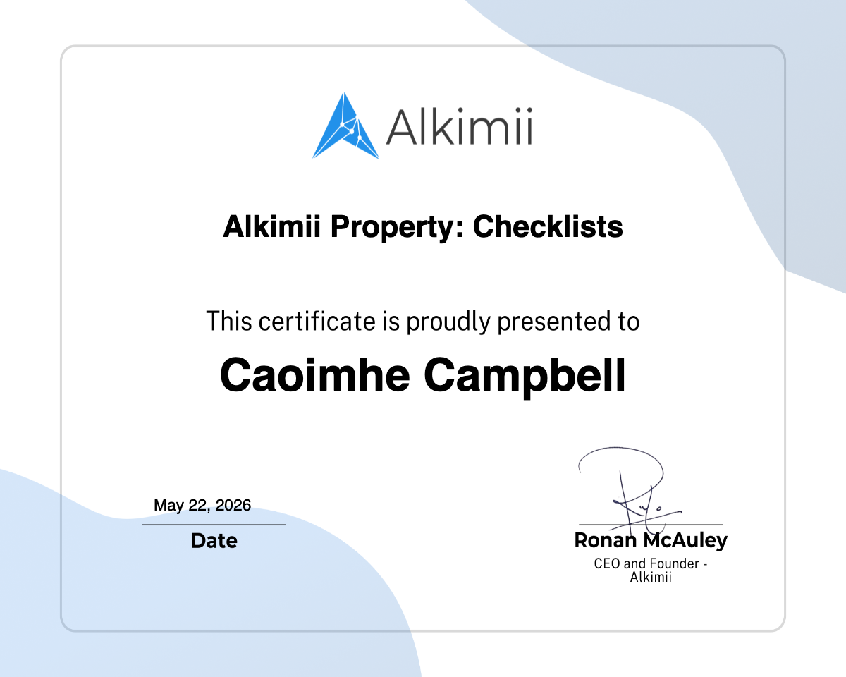 Alkimii Property: Checklists Certificate