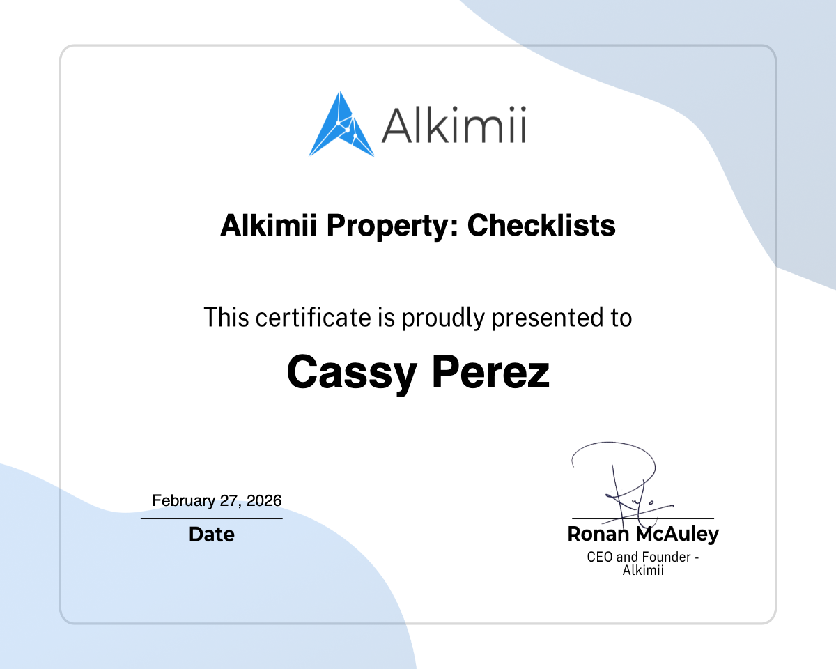Alkimii Property: Checklists Certificate