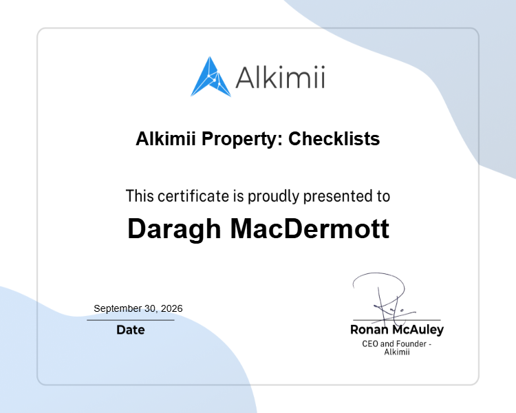 Alkimii Property: Checklists Certificate