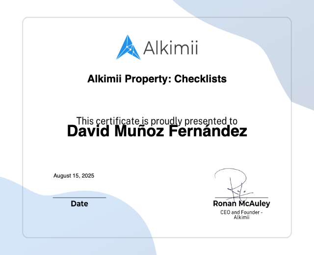 Alkimii Property: Checklists Certificate