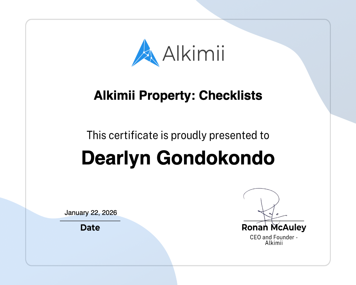 Alkimii Property: Checklists Certificate