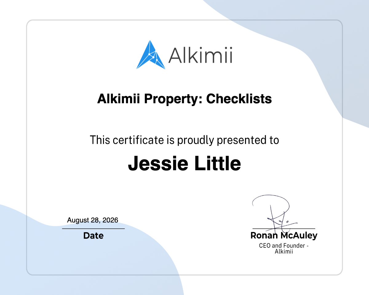 Alkimii Property: Checklists Certificate