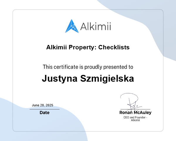 Alkimii Property: Checklists Certificate