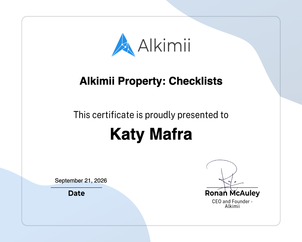 Alkimii Property: Checklists Certificate