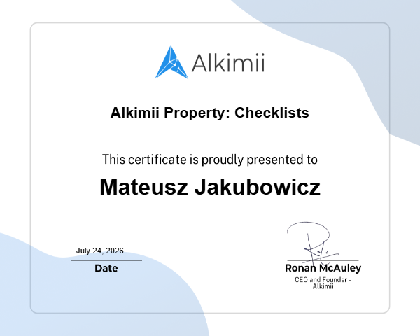 Alkimii Property: Checklists Certificate