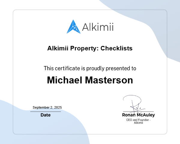 Alkimii Property: Checklists Certificate