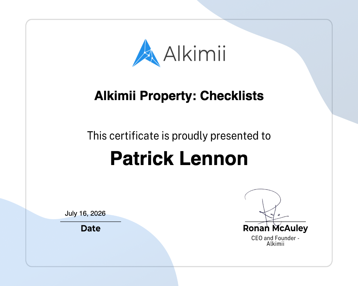 Alkimii Property: Checklists Certificate