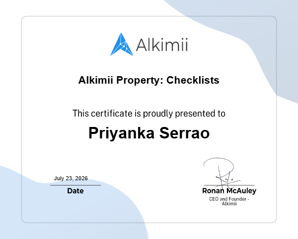 Alkimii Property: Checklists Certificate