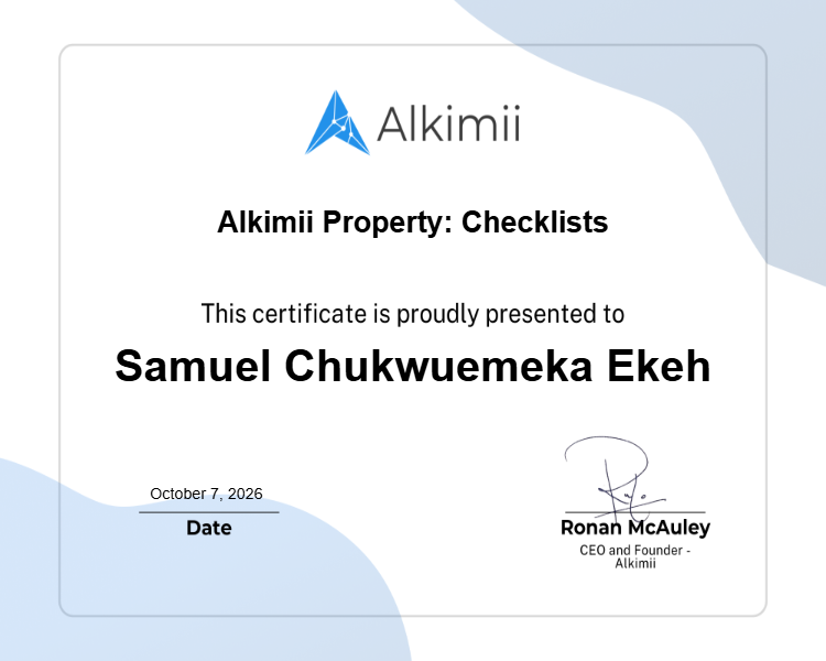 Alkimii Property: Checklists Certificate