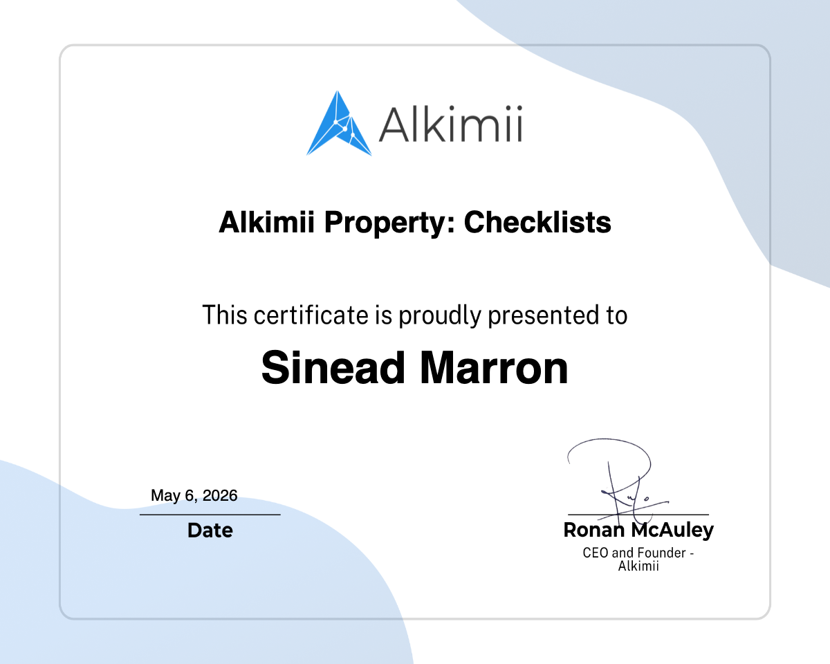 Alkimii Property: Checklists Certificate