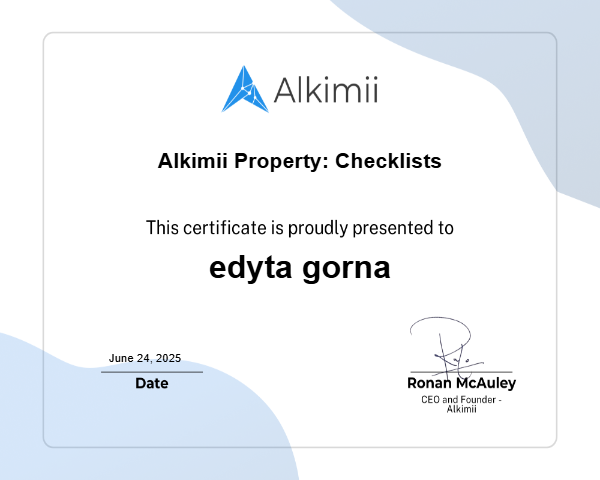 Alkimii Property: Checklists Certificate