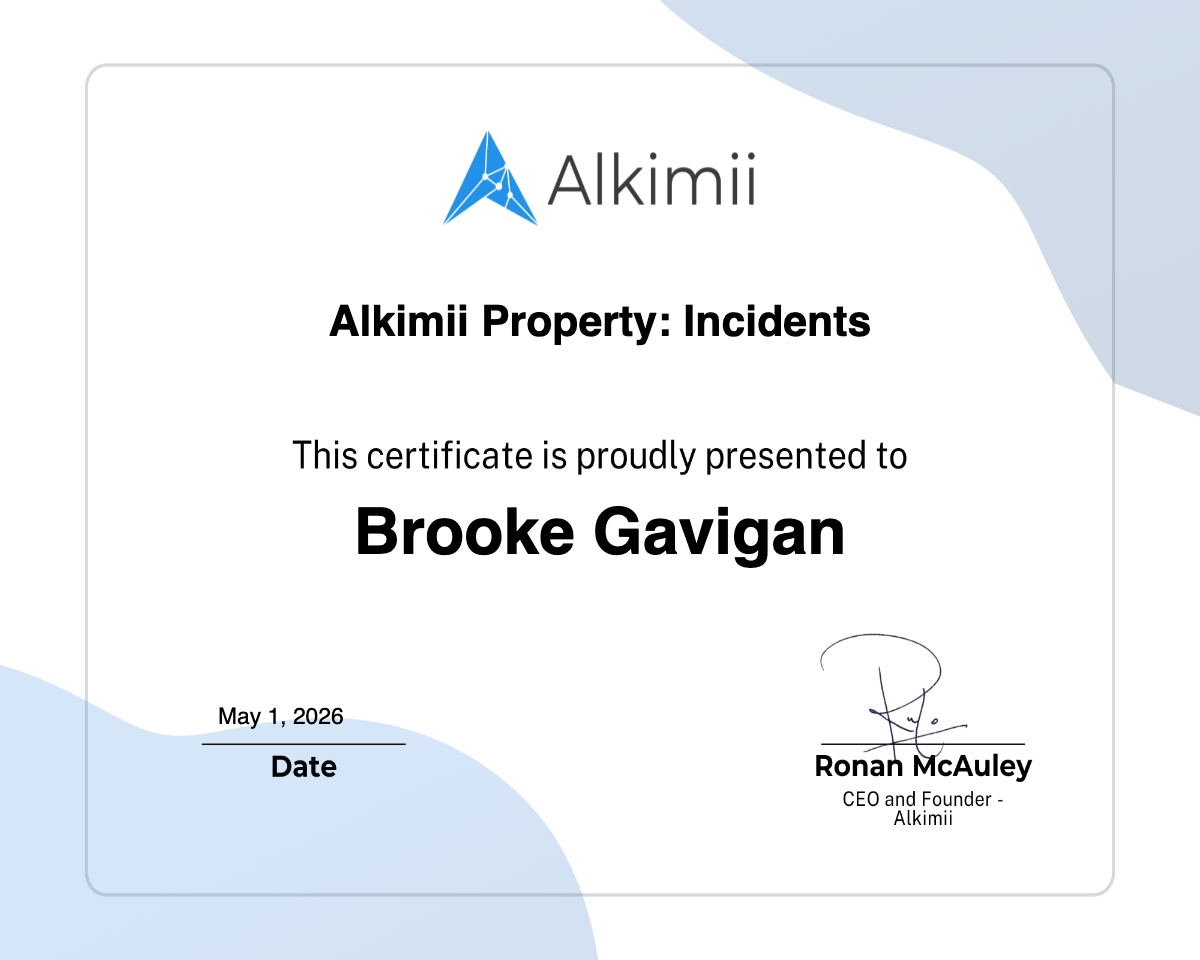 Alkimii Property: Incidents Certificate