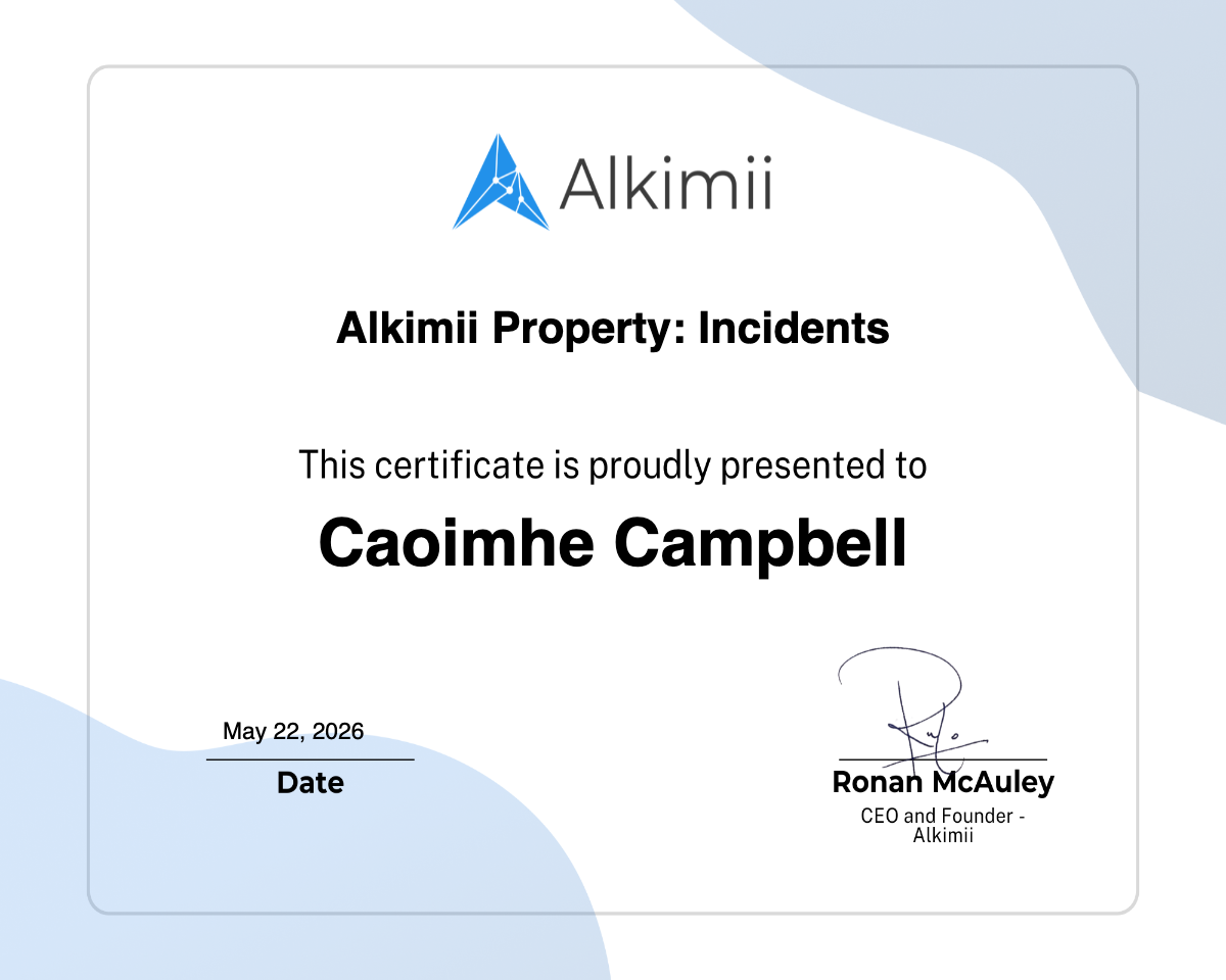 Alkimii Property: Incidents Certificate