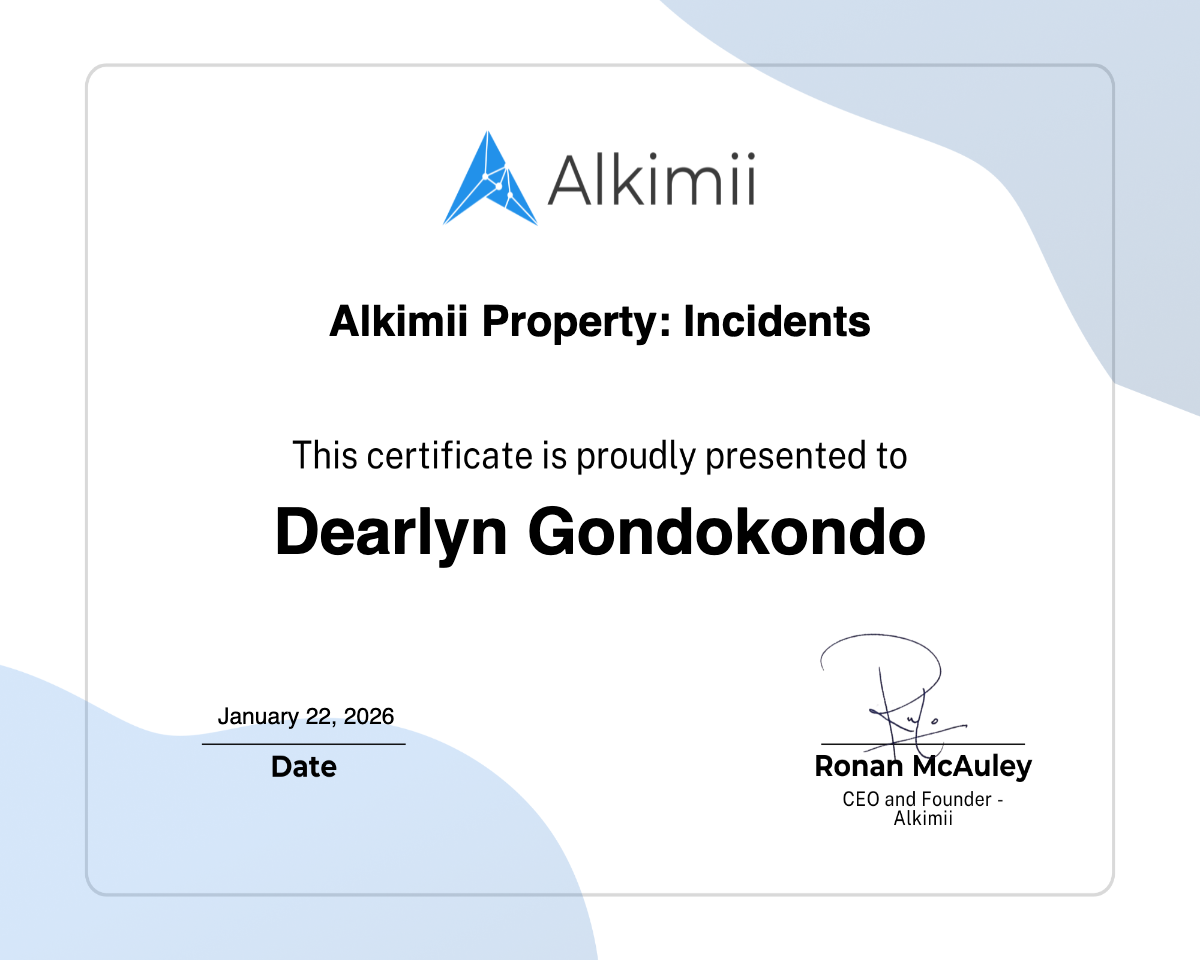 Alkimii Property: Incidents Certificate